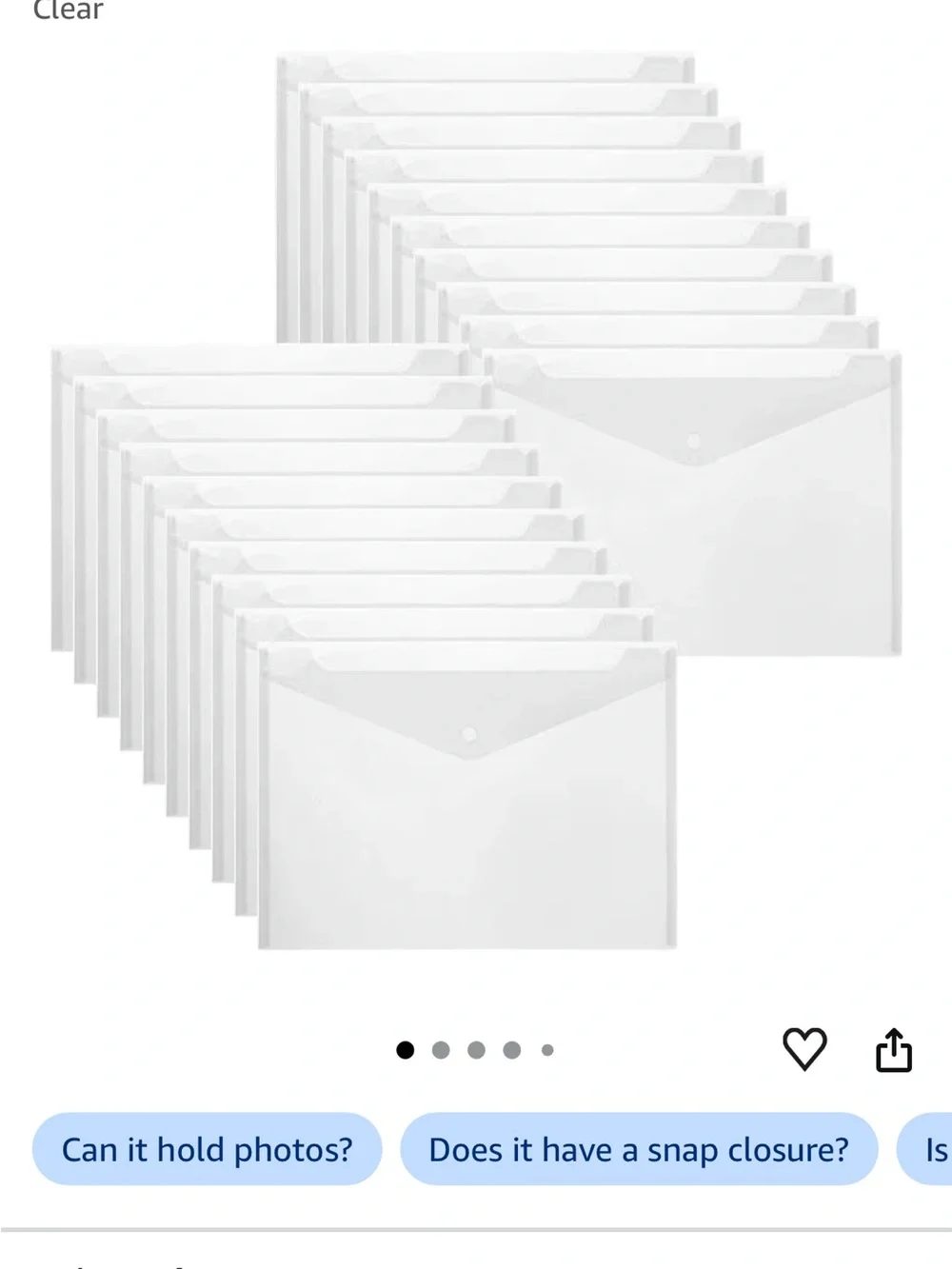 Clear Plastic Envelope File Folders - Pack of 20
